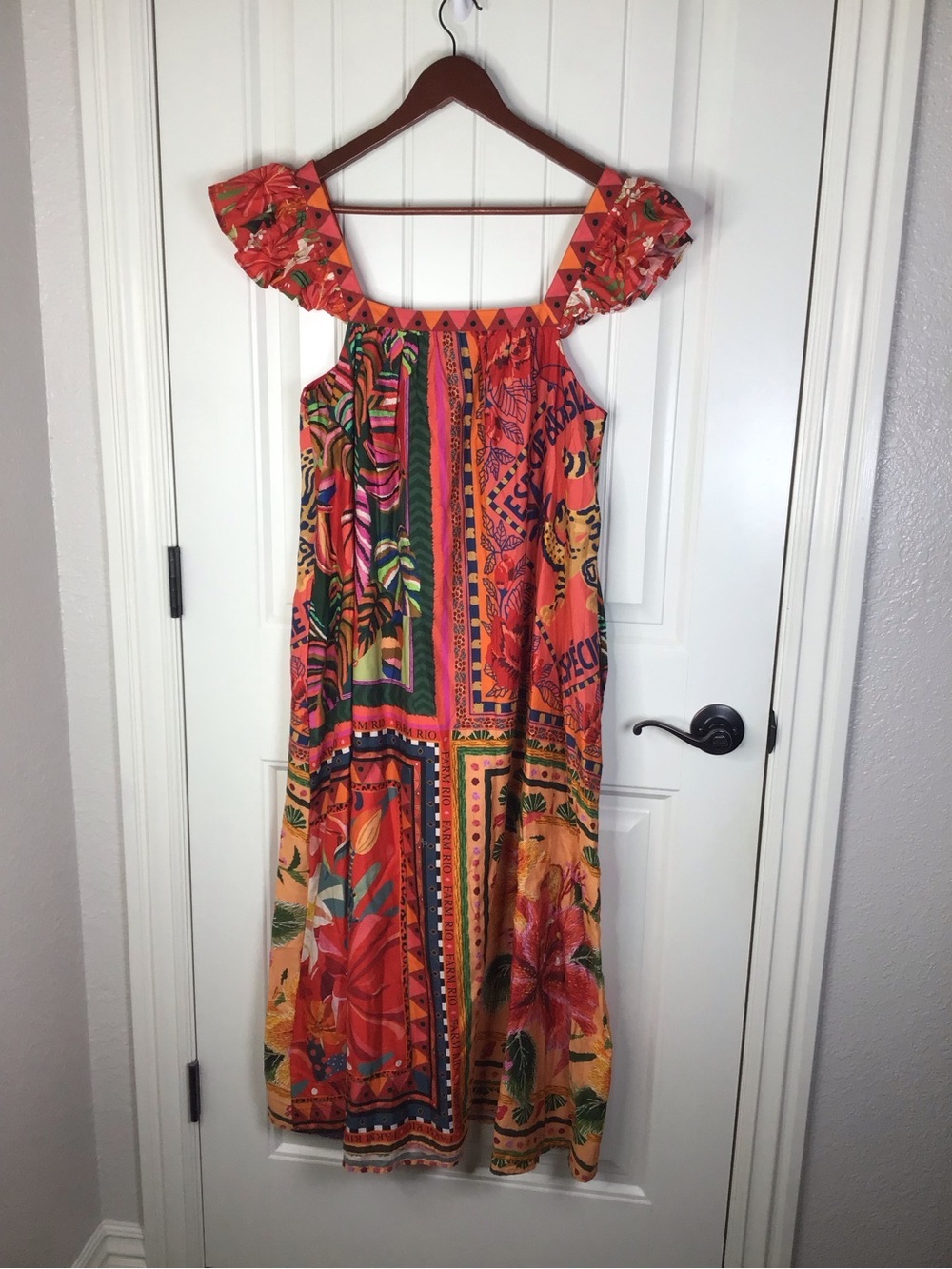 Farm Rio Mosaic Ruffled Midi Dress Size Medium. - Picture 7 of 10